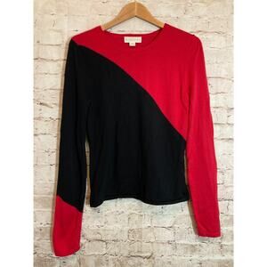 Direction Merino Wool Sweater Womens Large Lightweight Pullover Red Colorblock